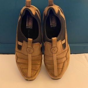 Ariat tan slip on loafers.